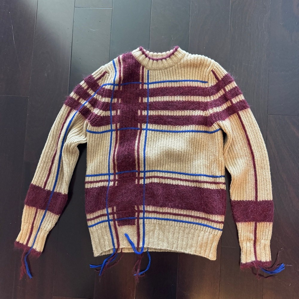 Tory Burch wool camel mohair blend plaid Eden sweater XS
